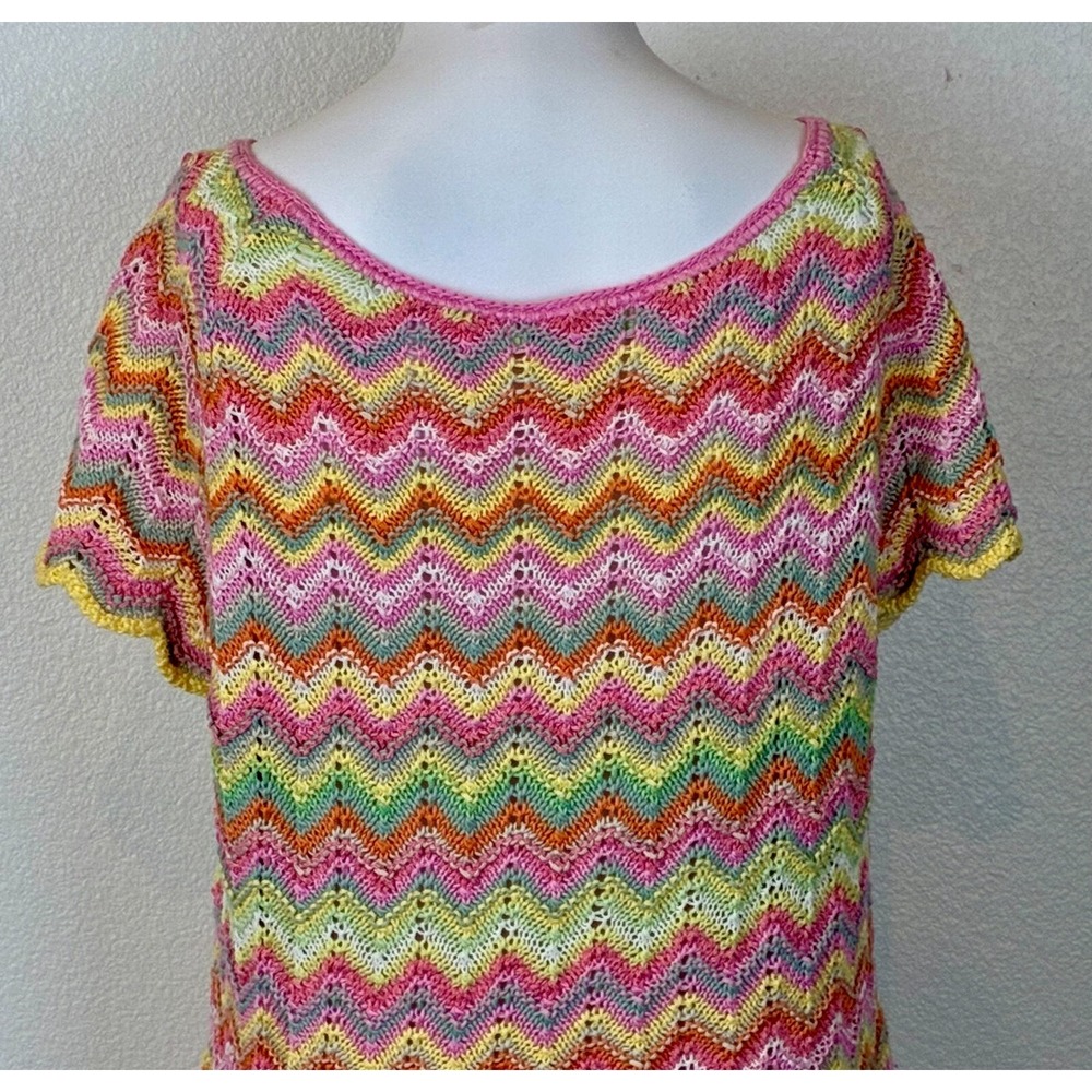 Vintage Sigrid Olsen Rainbow Chevron Crochet Sweater Size L Festival Fairy Twee - Picture 7 of 16